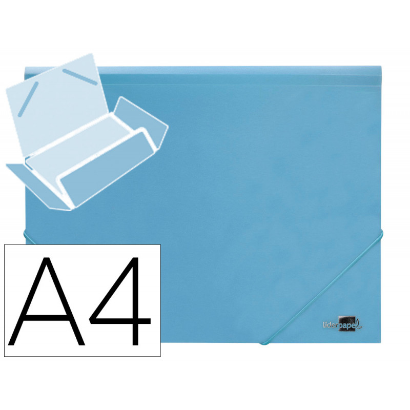 Carpeta liderpapel gomas tres solapas polipropileno din a4 color celeste opaco
