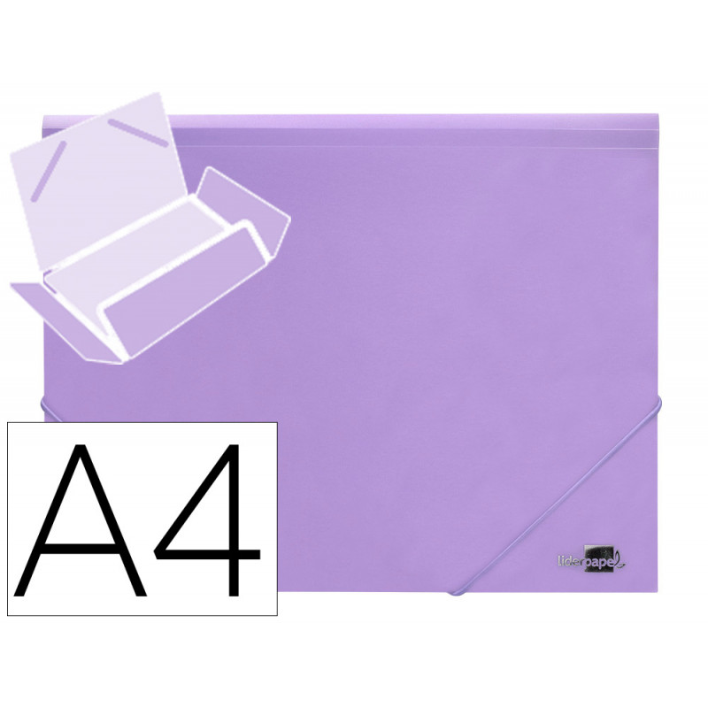 Carpeta liderpapel gomas tres solapas polipropileno din a4 color lavanda opaco