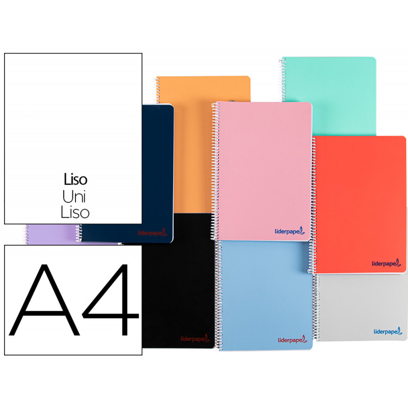 Cuaderno espiral liderpapel a4 wonder tapa plastico 80h 90 gr liso colores surtidos