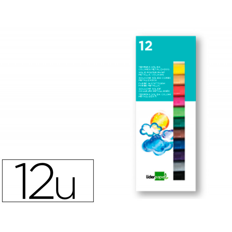 Tempera solida en barra liderpapel escolar 10 gr caja de 12 colores surtidos