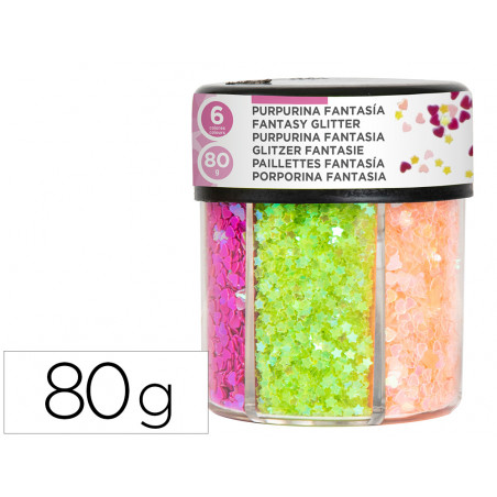 Purpurina fantasia liderpapel corazon y estrella colores neon bote de 80gr