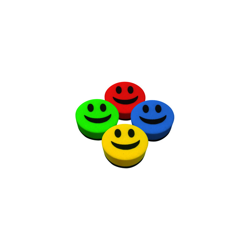 Borrador liderpapel pizarra blanca redondo 5 cm diametro magnetico cara smiley colores surtidos