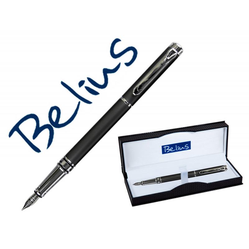 Pluma belius nuremberg gris oscuro tinta azul en estuche