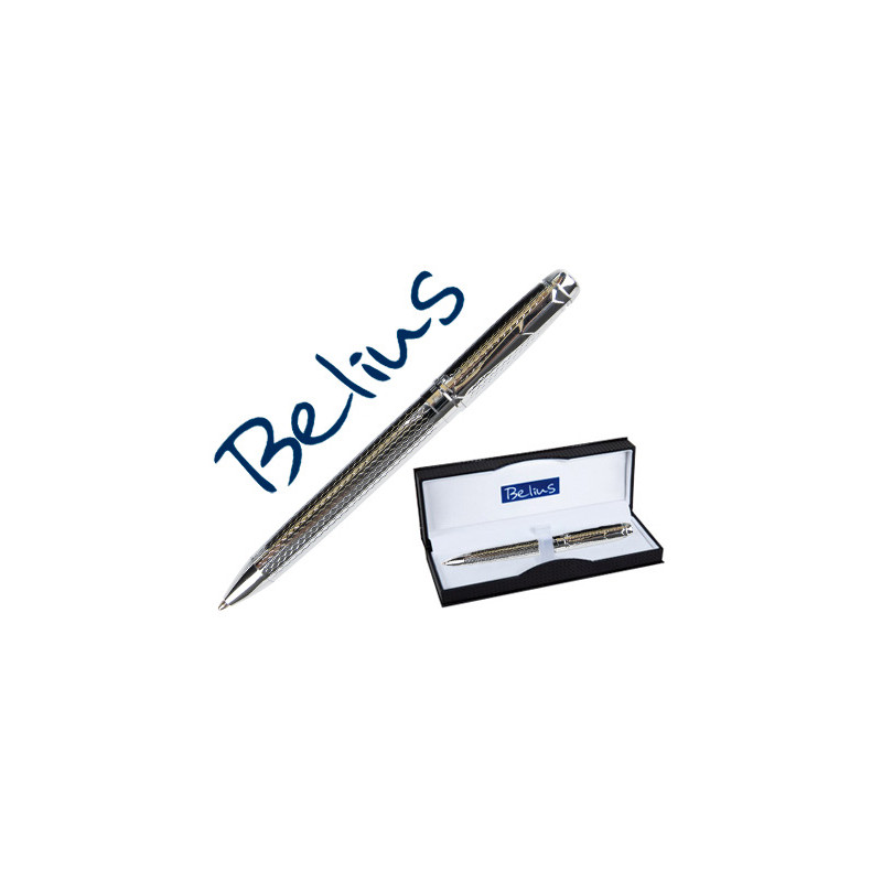 Boligrafo belius basilea cromado mate punta 1 mm tinta azul mecanismo helicoidal en estuche