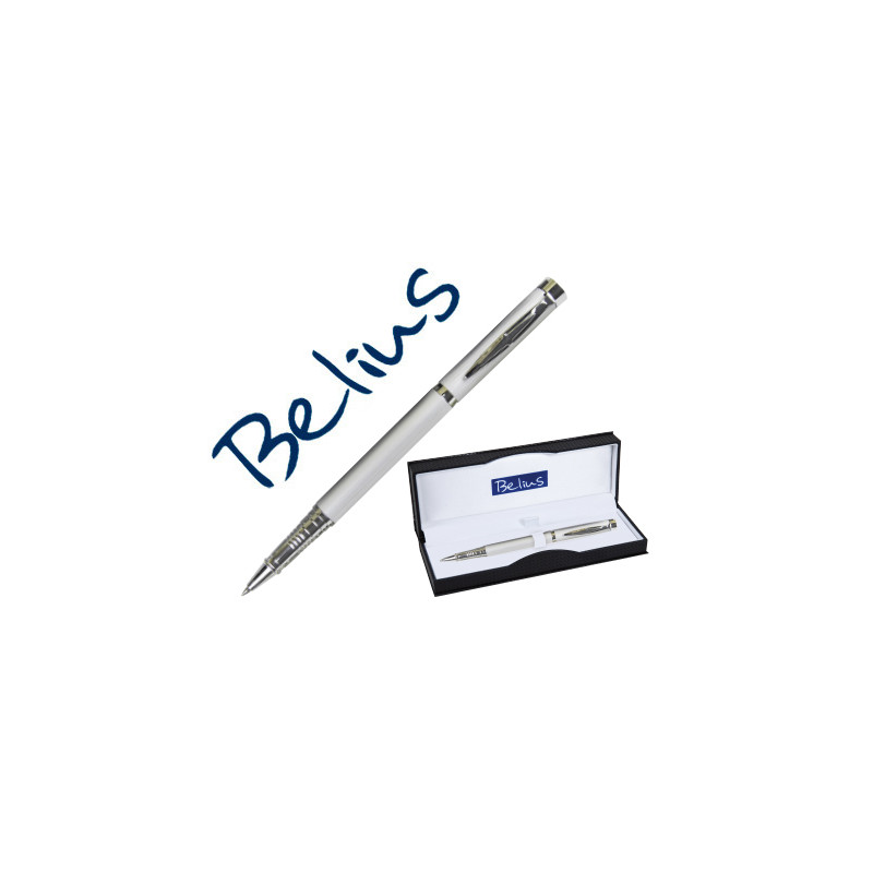 Boligrafo de gel belius ostende gris punta 0,5 mm tinta azul en estuche