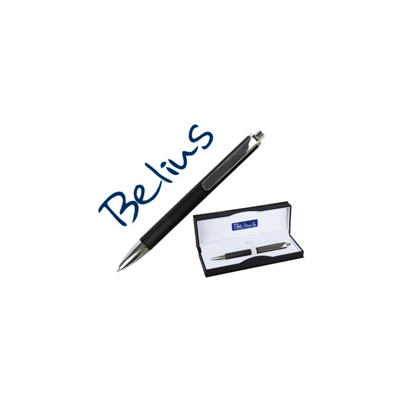 Boligrafo belius charleroi negro punta 0,5 mm tinta gel azul en estuche