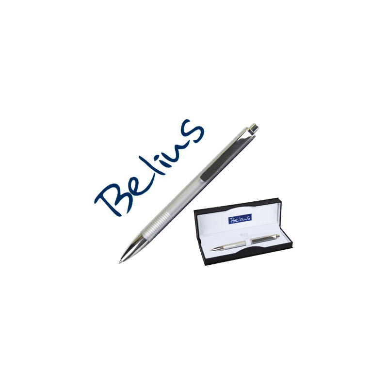 Boligrafo belius charleroi gris mate punta 0,5 mm tinta gel azul en estuche