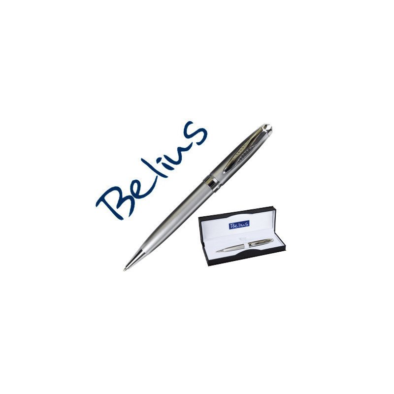 Boligrafo belius niza gris mate punta 1 mm tinta azul en estuche