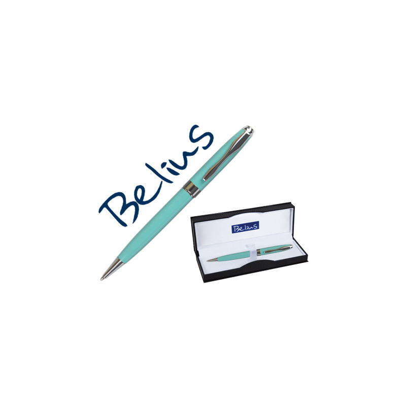 Boligrafo belius marsella verde menta mecanismo helicoidal punta 1 mm tinta azul en estuche