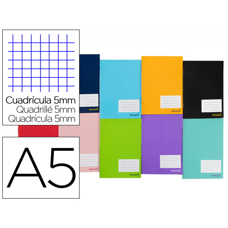 Libreta liderpapel smart a5 80 hojas 60 g/m2 cuadro 5mm con margen colores surtidos tapa blanda