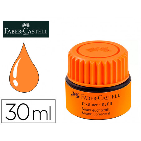 Tinta rotulador faber castell textliner fluorescente 1549 con sistema capilar color naranja bote 30 ml