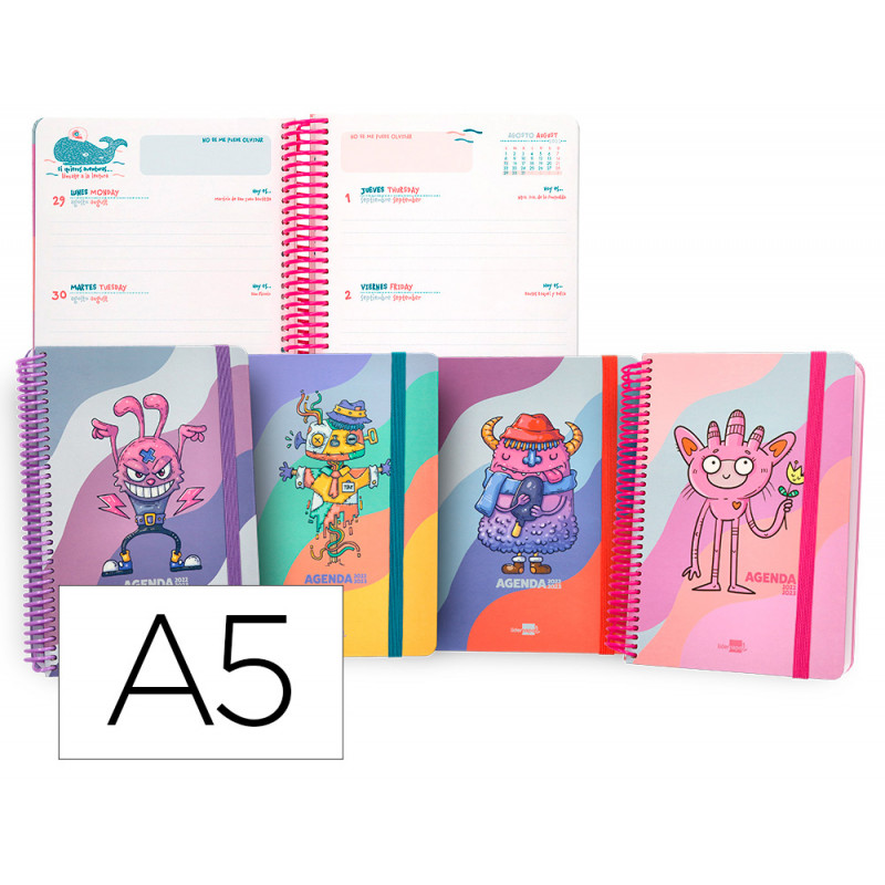 Agenda escolar liderpapel curso 22-23 classic din a5 bilingue semana vista espiral cierre con goma