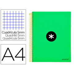 Cuaderno espiral liderpapel a4 micro antartik tapa forrada 120h 100 gr cuadro5mm 5 bandas 4 taladros color verde