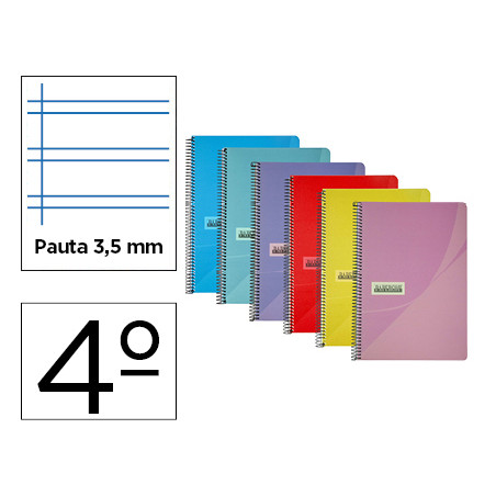 Cuaderno espiral papercop cuarto tapa plastico 80h 90 gr pauta 3,5 mm con margen colores surtidos