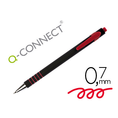 Boligrafo q-connect retractil con grip 0,7 mm color rojo