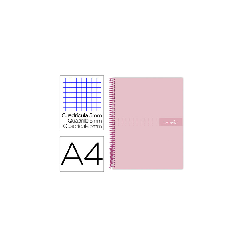 Cuaderno espiral liderpapel a4 micro crafty tapa forrada 120h 90 gr cuadro 5mm 5 bandas 4 colores color rosa
