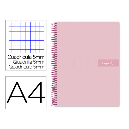 Cuaderno espiral liderpapel a4 micro crafty tapa forrada 120h 90 gr cuadro 5 mm 5 bandas 4 colores color rosa