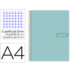 Cuaderno espiral liderpapel a4 micro crafty tapa forrada 120h 90gr cuadro 5mm 5 bandas 4 taladros color turquesa
