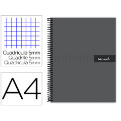 Cuaderno espiral liderpapel a4 micro crafty tapa forrada 120h 90 gr cuadro 5 mm 5 bandas 4 colores color negro