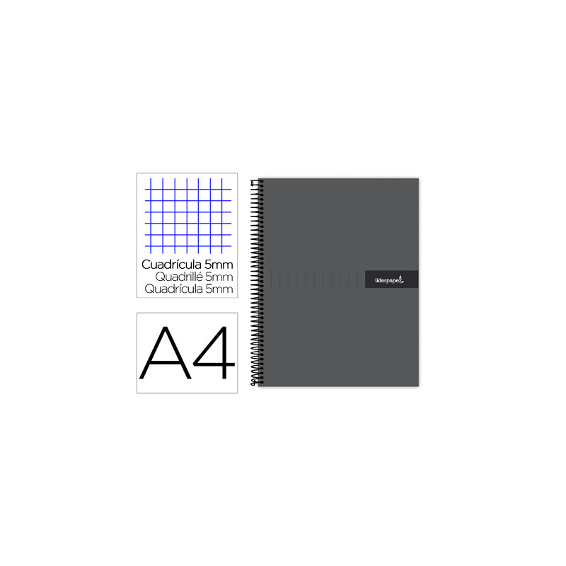 Cuaderno espiral liderpapel a4 micro crafty tapa forrada 120h 90 gr cuadro 5mm 5 bandas 4 colores color negro