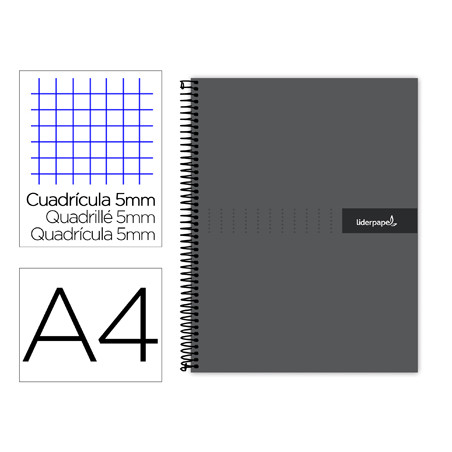 Cuaderno espiral liderpapel a4 micro crafty tapa forrada 120h 90 gr cuadro 5 mm 5 bandas 4 colores color negro