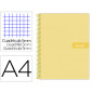 Cuaderno espiral liderpapel a4 micro crafty tapa forrada 120h 90gr cuadro 5mm 5 bandas 4 taladros color amarillo