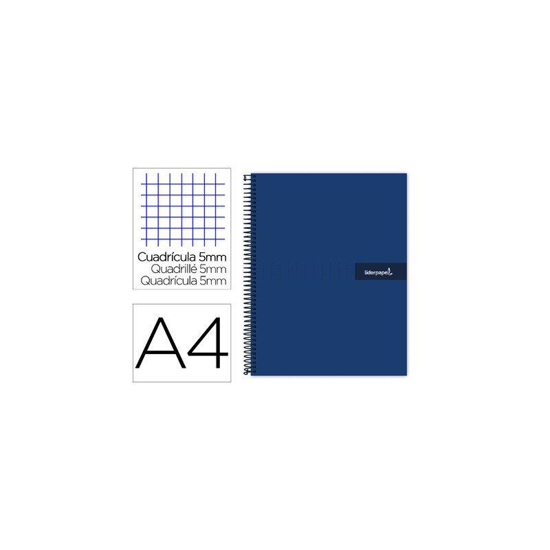 Cuaderno espiral liderpapel a4 micro crafty tapa forrada 120h 90 gr cuadro 5mm 5 bandas 4 colores color azul