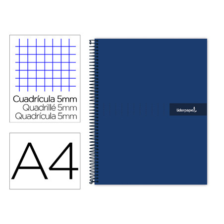 Cuaderno espiral liderpapel a4 micro crafty tapa forrada 120h 90 gr cuadro 5 mm 5 bandas 4 colores color azul