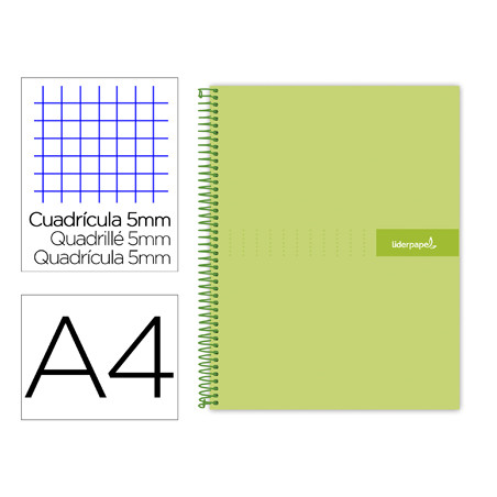 Cuaderno espiral liderpapel a4 micro crafty tapa forrada 120h 90 gr cuadro 5 mm 5 bandas 4 colores color verde