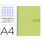 Cuaderno espiral liderpapel a4 micro crafty tapa forrada 120h 90 gr cuadro 5mm 5 bandas 4 colores color verde