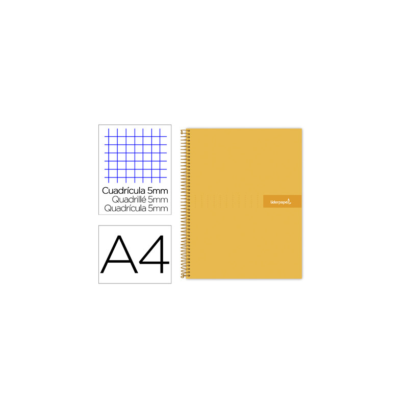 Cuaderno espiral liderpapel a4 micro crafty tapa forrada 120h 90 gr cuadro 5mm 5 bandas 4 colores color naranja