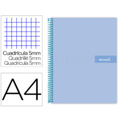 Cuaderno espiral liderpapel a4 micro crafty tapa forrada 120h 90 gr cuadro 5 mm 5 bandas 4 colores celeste
