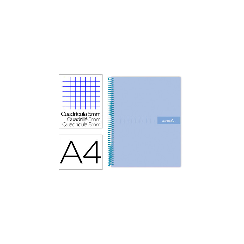 Cuaderno espiral liderpapel a4 micro crafty tapa forrada 120h 90 gr cuadro 5mm 5 bandas 4 colores celeste