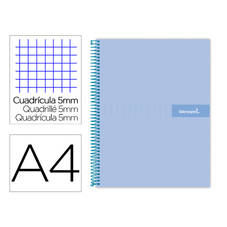 Cuaderno espiral liderpapel a4 micro crafty tapa forrada 120h 90 gr cuadro 5 mm 5 bandas 4 colores celeste