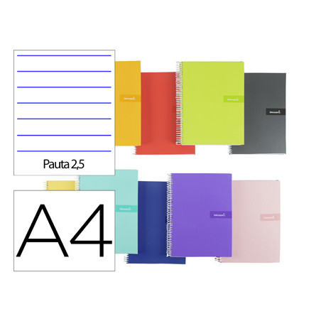 Cuaderno espiral liderpapel a4 crafty tapa forrada 80h 90 gr pauta estrecha 2,5mm con margen colores surtidos