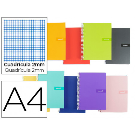 Cuaderno espiral liderpapel a4 crafty tapa forrada 80h 90 gr milimetrado 2 mm colores surtidos