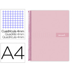 Cuaderno espiral liderpapel a4 crafty tapa forrada 80h 90 gr cuadro 4mm con margen color rosa