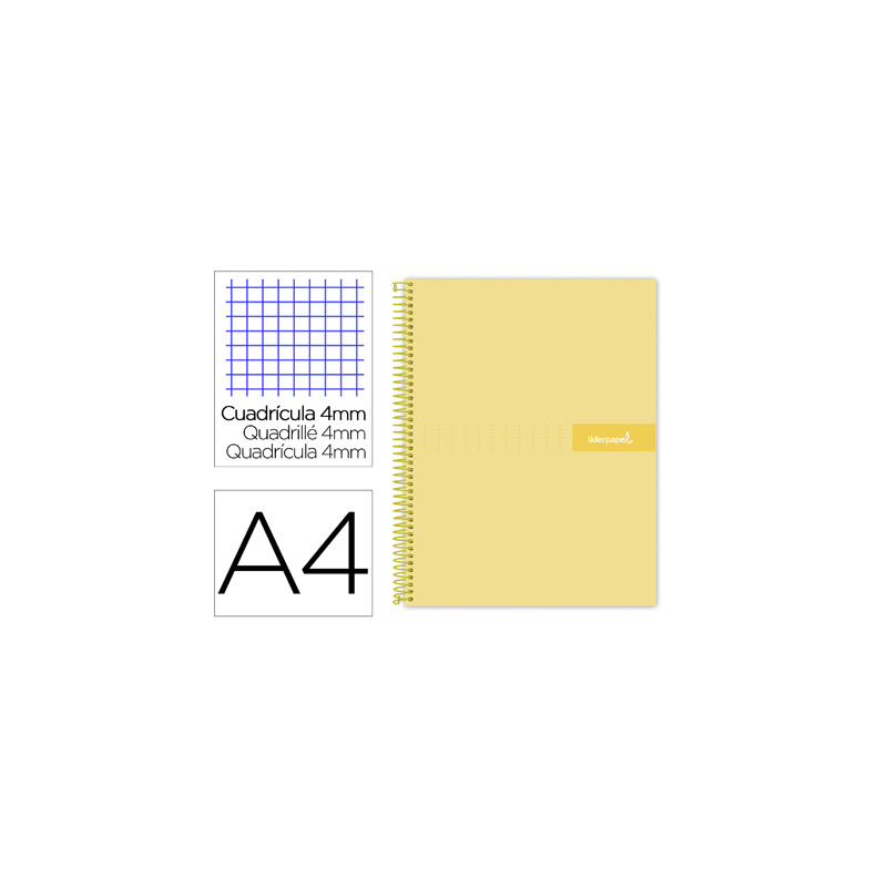 Cuaderno espiral liderpapel a4 crafty tapa forrada 80h 90 gr cuadro 4mm con margen color amarillo