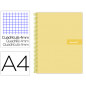 Cuaderno espiral liderpapel a4 crafty tapa forrada 80h 90 gr cuadro 4mm con margen color amarillo