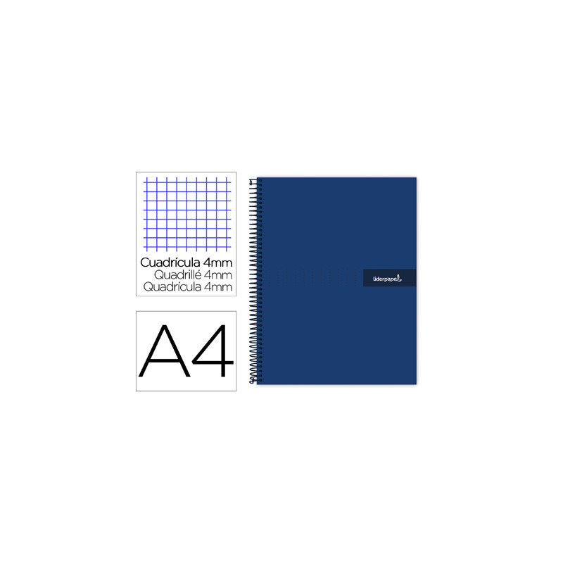 Cuaderno espiral liderpapel a4 crafty tapa forrada 80h 90 gr cuadro 4mm con margen color azul marino