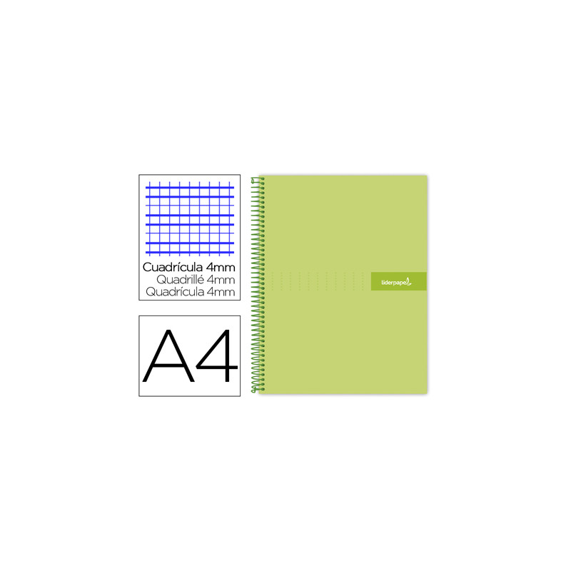 Cuaderno espiral liderpapel a4 crafty tapa forrada 80h 90 gr cuadro 4mm con margen color verde