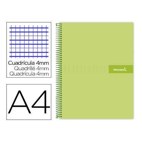 Cuaderno espiral liderpapel a4 crafty tapa forrada 80h 90 gr cuadro 4mm con margen color verde