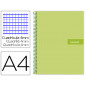 Cuaderno espiral liderpapel a4 crafty tapa forrada 80h 90 gr cuadro 4mm con margen color verde