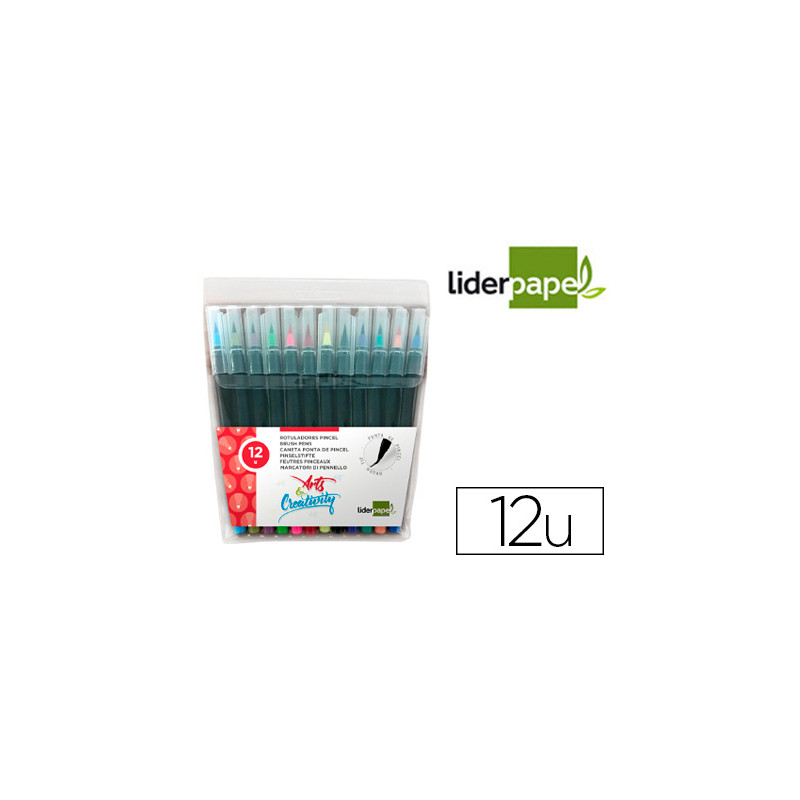 Rotulador liderpapel punta pincel extra suave bolsa de 12 unidades colores surtidos