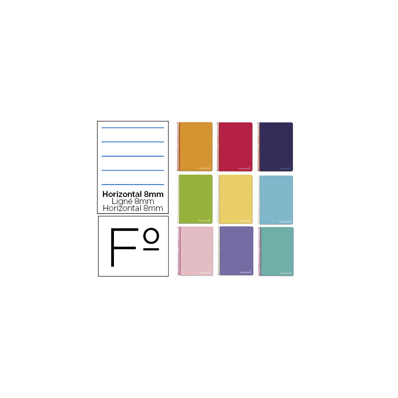 Cuaderno espiral liderpapel folio witty tapa dura 80h 75gr rayado horizontal 8mm con margen colores surtidos