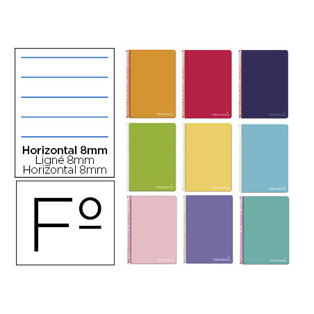 Cuaderno espiral liderpapel folio witty tapa dura 80h 75gr rayado horizontal 8mm con margen colores surtidos