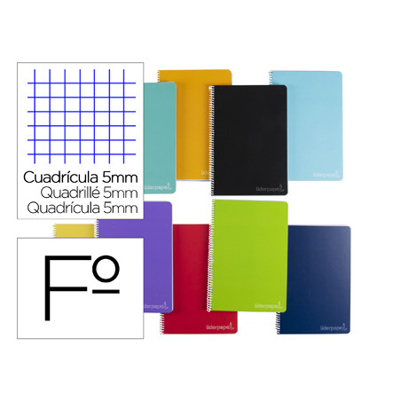Cuaderno espiral liderpapel folio witty tapa dura 80h 75gr cuadro 5mm con margen colores surtidos