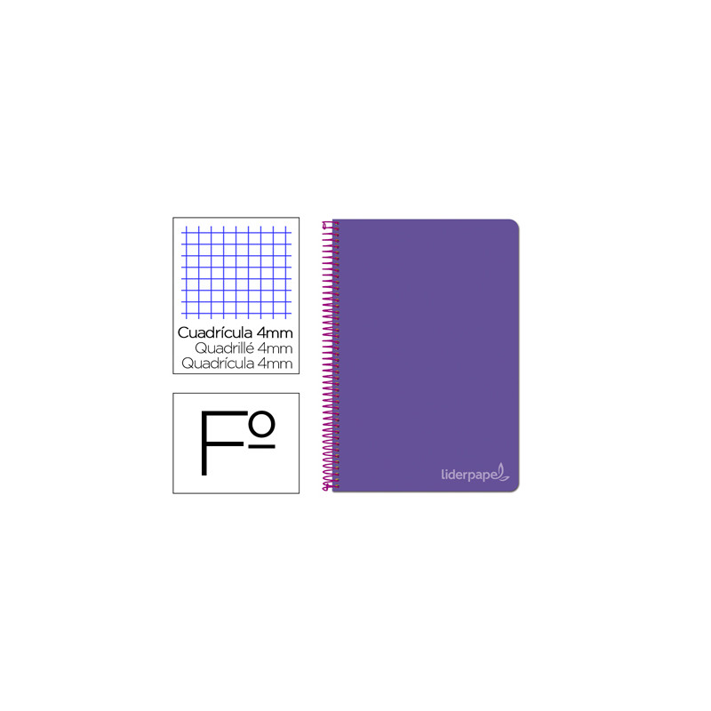 Cuaderno espiral liderpapel folio witty tapa dura 80h 75gr cuadro 4mm con margen color violeta