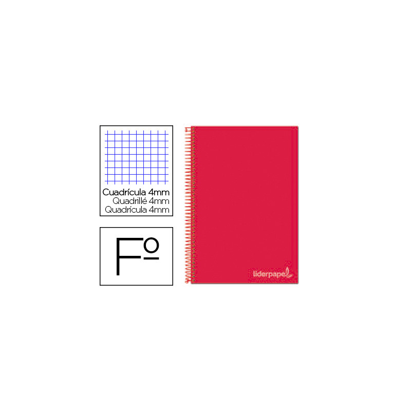 Cuaderno espiral liderpapel folio witty tapa dura 80h 75gr cuadro 4mm con margen color rojo