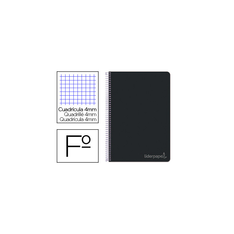 Cuaderno espiral liderpapel folio witty tapa dura 80h 75gr cuadro 4mm con margen color negro